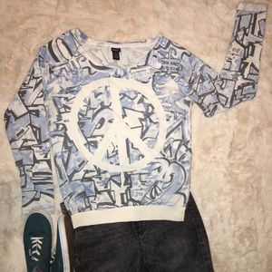 Rue21 Blue graffiti long sleeved shirt